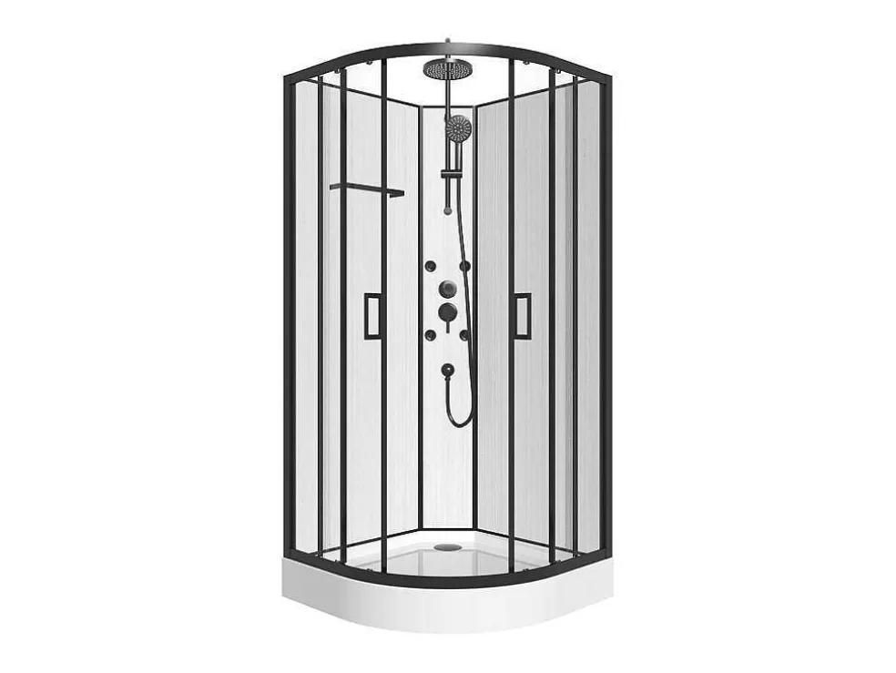 Shower & Design Cabine De Duche De Hidromassagem Em Fibra De Bambu Preto Mate C80 X L80 X A225 Cm - Zalifa* Cabine De Duche