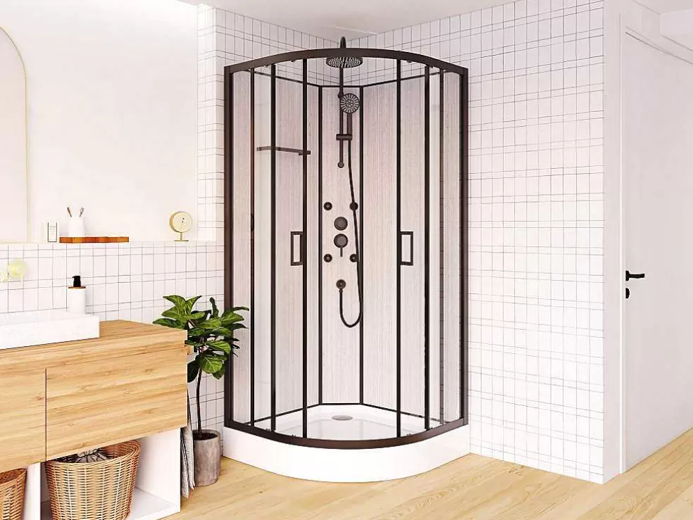Shower & Design Cabine De Duche De Hidromassagem Em Fibra De Bambu Preto Mate C80 X L80 X A225 Cm - Zalifa* Cabine De Duche