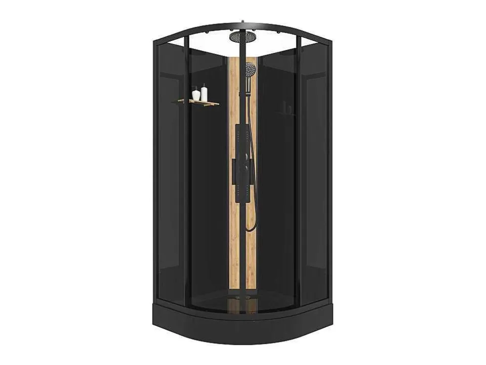 Shower & Design Cabine De Duche De Hidromassagem Em Quarto De Circulo Com Painel De Bambu Preto C90 X L90 X A225 Cm - Tiloma* Cabine De Duche
