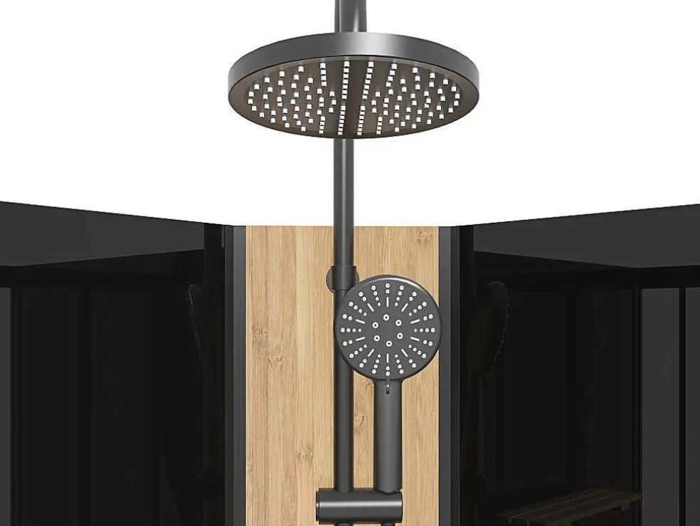 Shower & Design Cabine De Duche De Hidromassagem Em Quarto De Circulo Com Painel De Bambu Preto C90 X L90 X A225 Cm - Tiloma* Cabine De Duche