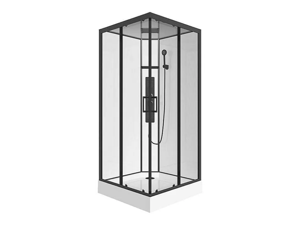 Shower & Design Cabine De Duche De Hidromassagem Quadrada Preto Fosco E Branco C90 X L90 X A215 Cm - Tanito* Cabine De Duche