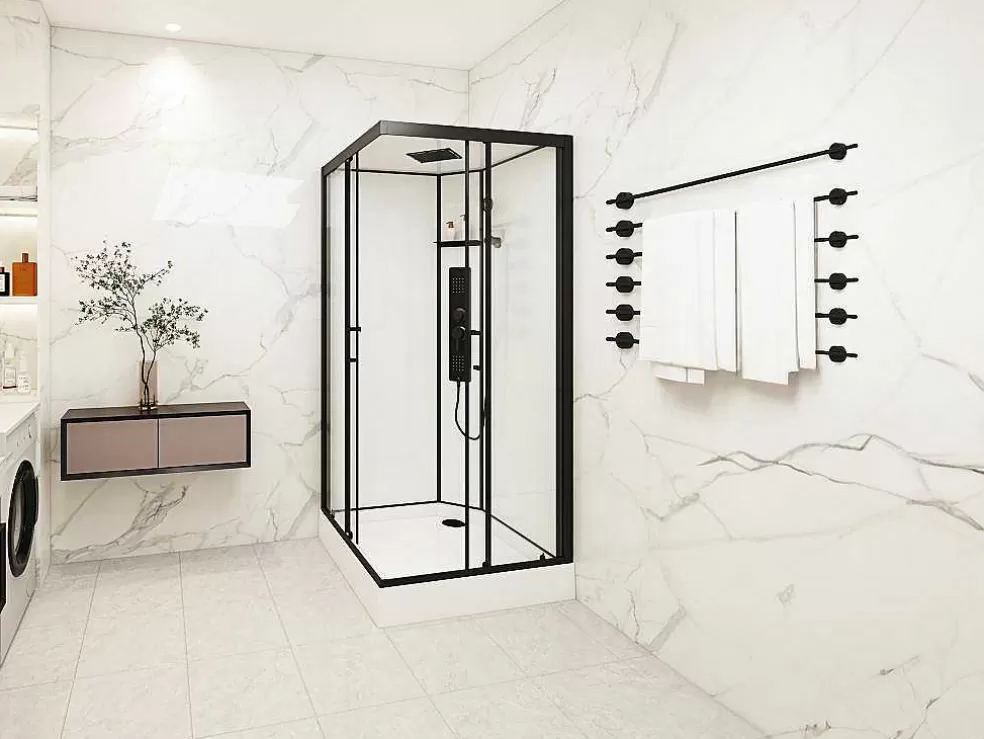 Shower & Design Cabine De Duche De Hidromassagem Quadrada Preto Fosco E Branco C90 X L90 X A215 Cm - Tanito* Cabine De Duche