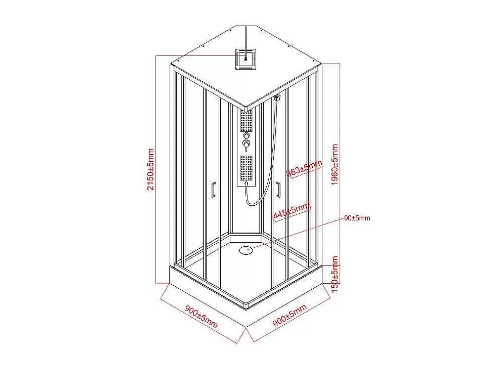 Shower & Design Cabine De Duche De Hidromassagem Quadrada Preto Fosco E Branco C90 X L90 X A215 Cm - Tanito* Cabine De Duche