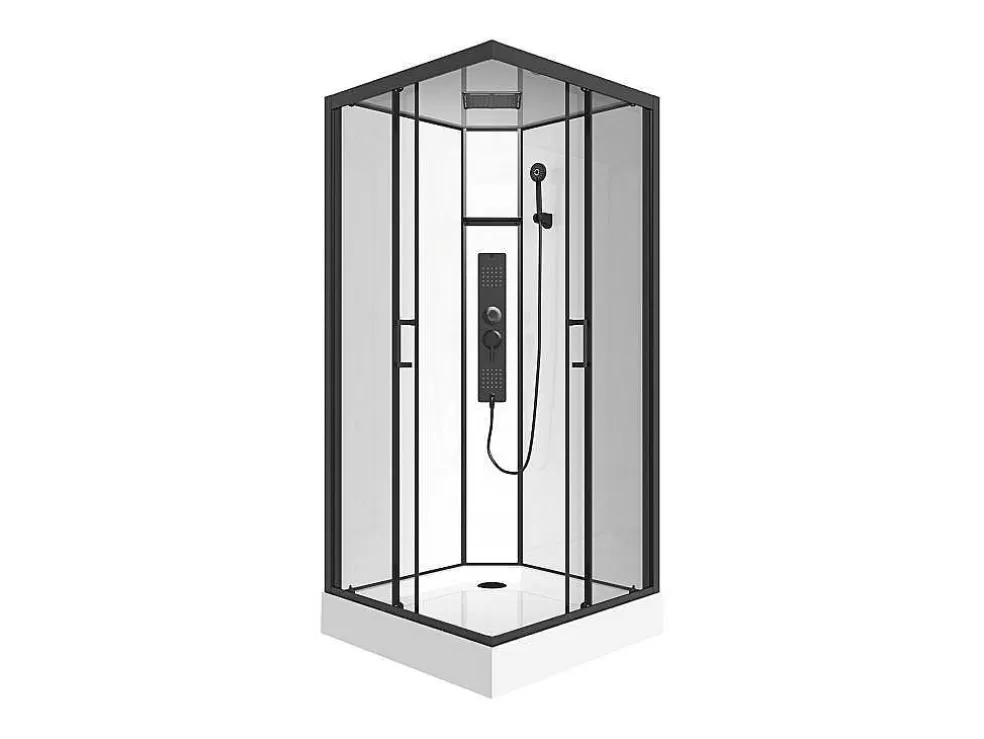 Shower & Design Cabine De Duche De Hidromassagem Quadrada Preto Fosco E Branco C90 X L90 X A215 Cm - Tanito* Cabine De Duche