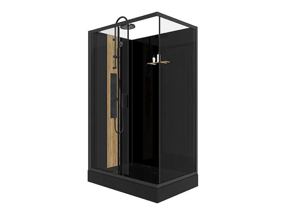 Shower & Design Cabine De Duche De Hidromassagem Retangular Em Bambu, Instalacao Reversivel, Preto Fosco, C120 X L80 X A225 Cm - Vituna* Cabine De Duche
