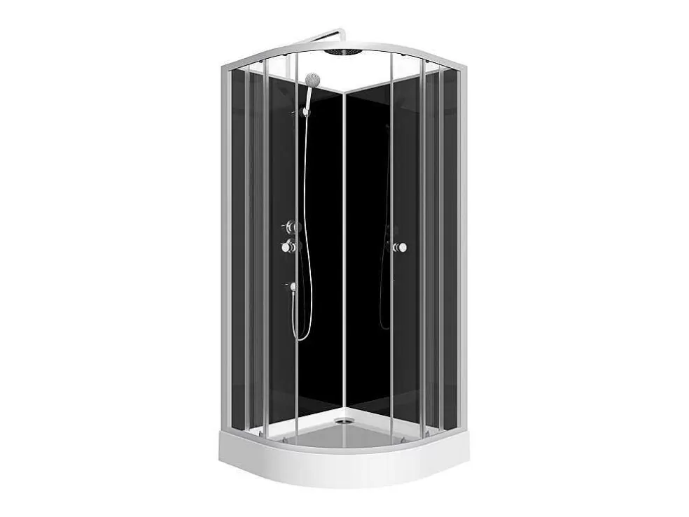 Shower & Design Cabine De Duche Em Quarto De Circulo, Altura Ajustavel, Cromado E Preto, C90 X L90 X A213/232 Cm - Pozali* Cabine De Duche