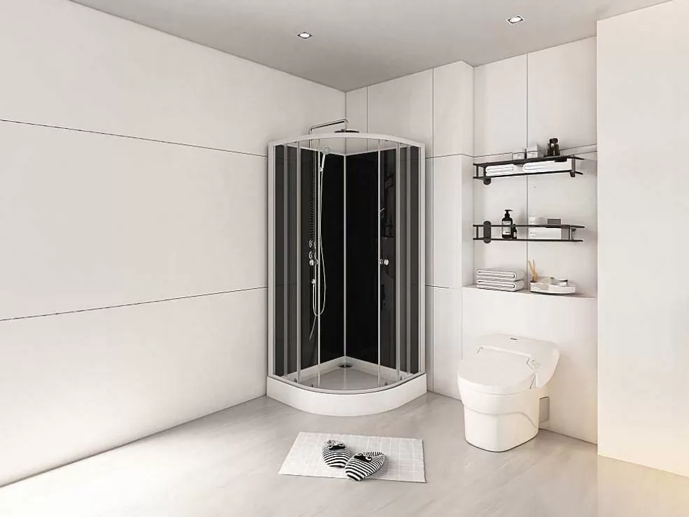 Shower & Design Cabine De Duche Em Quarto De Circulo, Altura Ajustavel, Cromado E Preto, C90 X L90 X A213/232 Cm - Pozali* Cabine De Duche