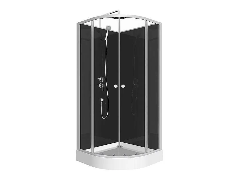 Shower & Design Cabine De Duche Em Quarto De Circulo, Altura Ajustavel, Cromado E Preto, C90 X L90 X A213/232 Cm - Pozali* Cabine De Duche