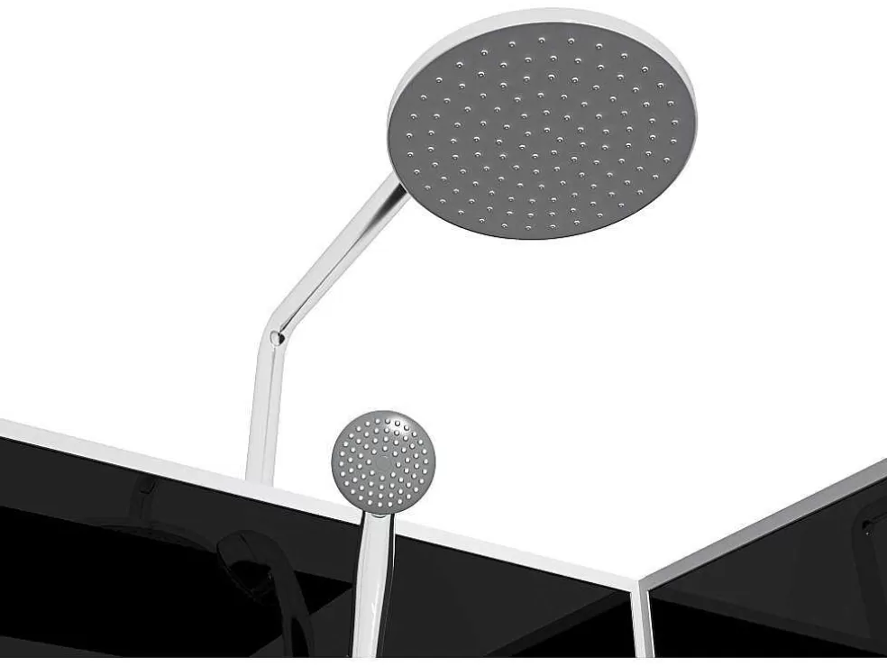 Shower & Design Cabine De Duche Em Quarto De Circulo, Altura Ajustavel, Cromado E Preto, C90 X L90 X A213/232 Cm - Pozali* Cabine De Duche