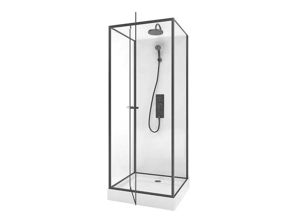 Shower & Design Cabine De Duche Instalacao Reversivel, Altura Ajustavel, Preto Fosco C80Xl80Xa213/232 Cm - Savito* Cabine De Duche