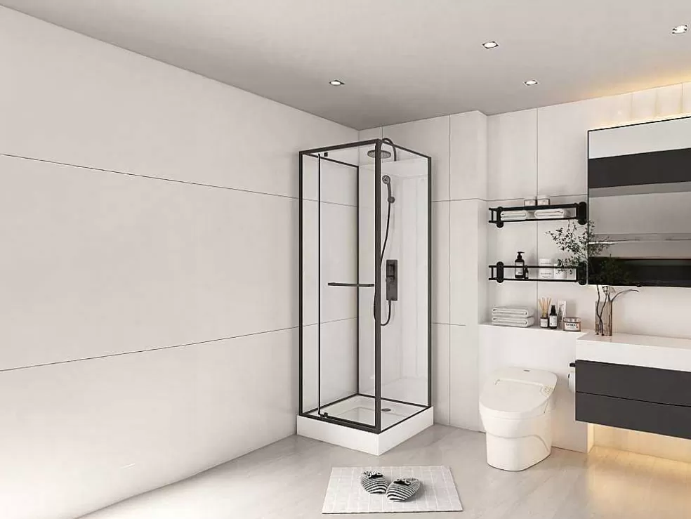 Shower & Design Cabine De Duche Instalacao Reversivel, Altura Ajustavel, Preto Fosco C80Xl80Xa213/232 Cm - Savito* Cabine De Duche