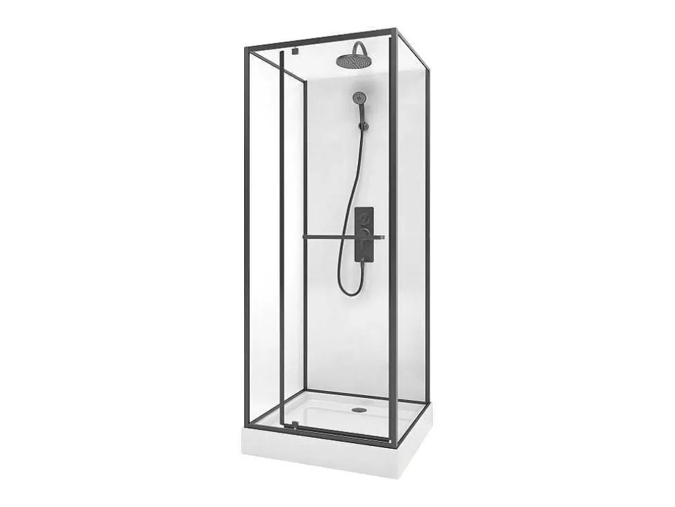 Shower & Design Cabine De Duche Instalacao Reversivel, Altura Ajustavel, Preto Fosco C80Xl80Xa213/232 Cm - Savito* Cabine De Duche