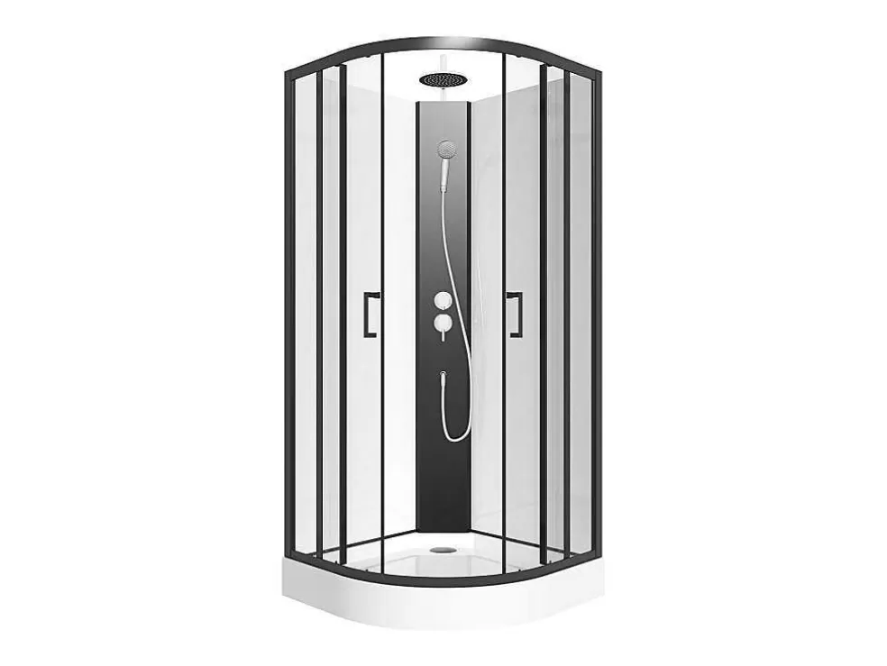 Shower & Design Cabine De Duche Quarto De Circulo, Altura Ajustavel, C80 X L80 X A213/232 Cm Preto E Branco - Rovata* Cabine De Duche