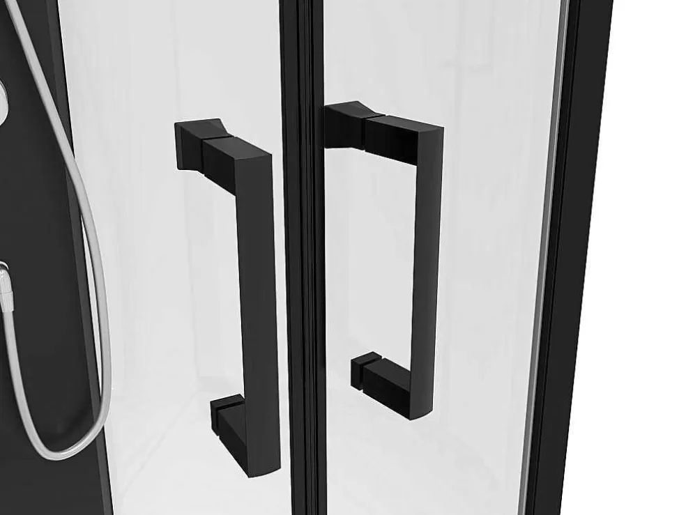 Shower & Design Cabine De Duche Quarto De Circulo, Altura Ajustavel, C80 X L80 X A213/232 Cm Preto E Branco - Rovata* Cabine De Duche