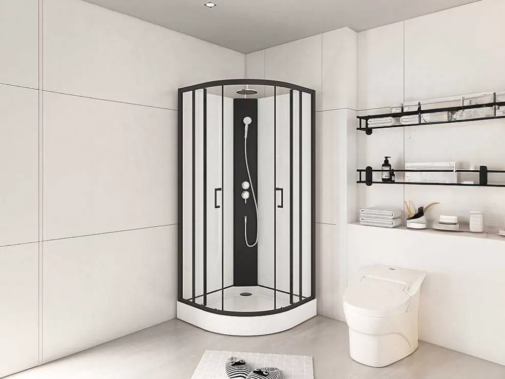 Shower & Design Cabine De Duche Quarto De Circulo, Altura Ajustavel, C80 X L80 X A213/232 Cm Preto E Branco - Rovata* Cabine De Duche