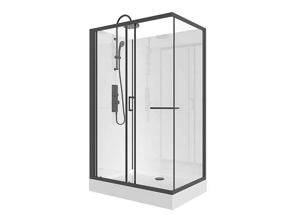 Shower & Design Cabine De Duche Retangular, Instalacao Reversivel, Preto Fosco, C110 X L80 X A225 Cm - Zodani* Cabine De Duche