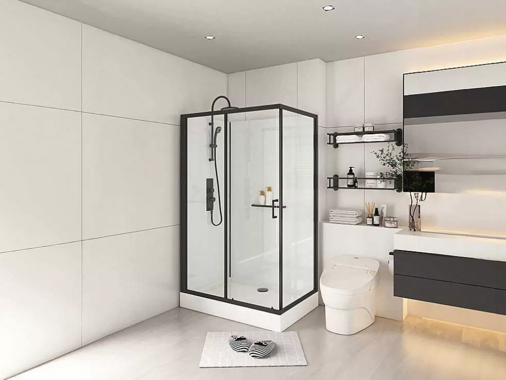 Shower & Design Cabine De Duche Retangular, Instalacao Reversivel, Preto Fosco, C110 X L80 X A225 Cm - Zodani* Cabine De Duche