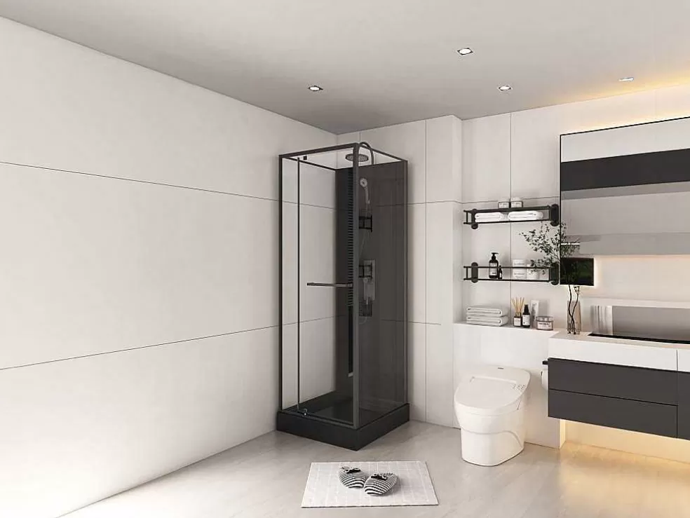 Shower & Design Cabine De Duche Reversivel E Altura Ajustavel Preto C90 X L90 X A213/232 Cm - Damilu* Cabine De Duche