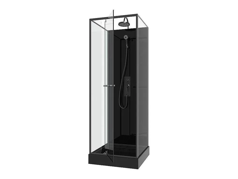 Shower & Design Cabine De Duche Reversivel E Altura Ajustavel Preto C90 X L90 X A213/232 Cm - Damilu* Cabine De Duche
