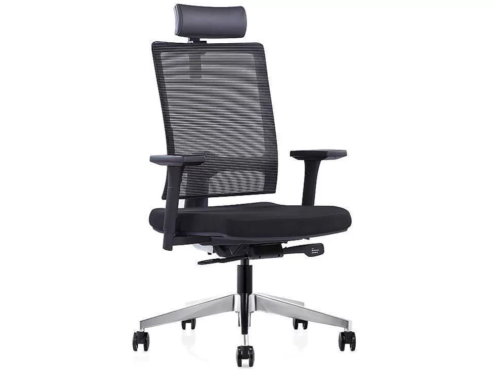 Workēa Cadeira De Escritório Ergonomica Profissional Com Apoio De Cabeca Em Tecido Cor Preto - Wallstreet* Cadeira De Escritório