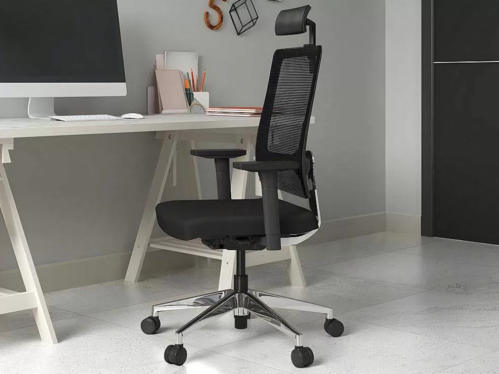 Workēa Cadeira De Escritório Ergonomica Profissional Com Apoio De Cabeca Em Tecido Cor Preto - Wallstreet* Cadeira De Escritório