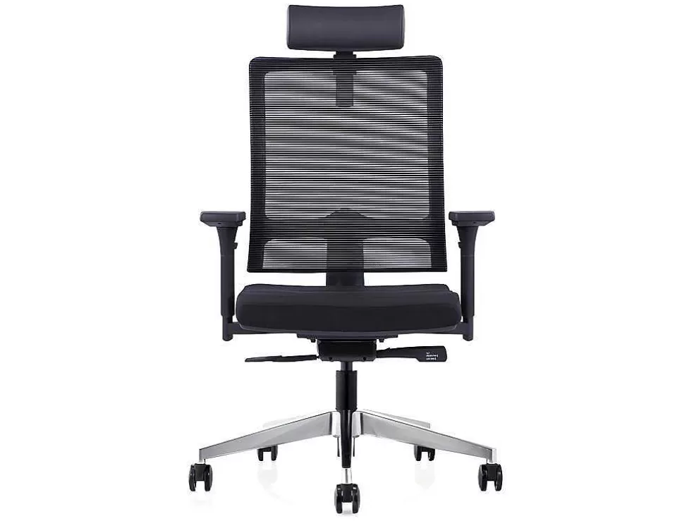 Workēa Cadeira De Escritório Ergonomica Profissional Com Apoio De Cabeca Em Tecido Cor Preto - Wallstreet* Cadeira De Escritório