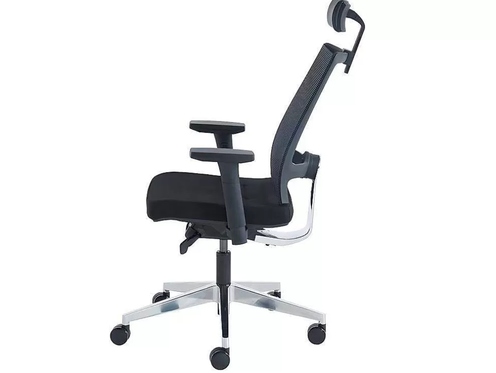 Workēa Cadeira De Escritório Ergonomica Profissional Com Apoio De Cabeca Em Tecido Cor Preto - Wallstreet* Cadeira De Escritório