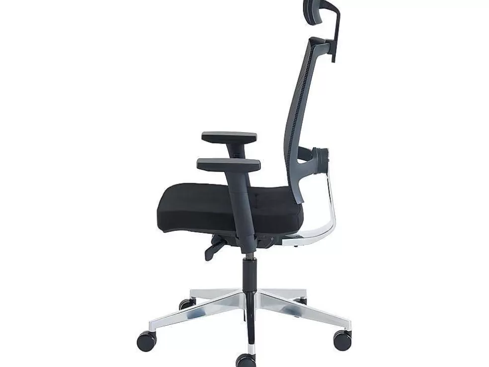 Workēa Cadeira De Escritório Ergonomica Profissional Com Apoio De Cabeca Em Tecido Cor Preto - Wallstreet* Cadeira De Escritório
