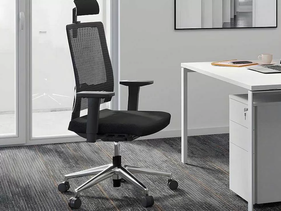 Workēa Cadeira De Escritório Ergonomica Profissional Com Apoio De Cabeca Em Tecido Cor Preto - Wallstreet* Cadeira De Escritório