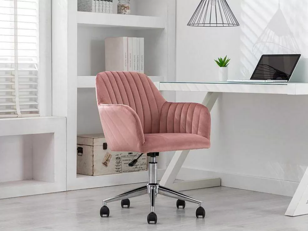 Vente-unique Cadeira De Escritório Veludo Cor-De-Rosa Altura Regulavel - Eleana* Cadeira De Escritório