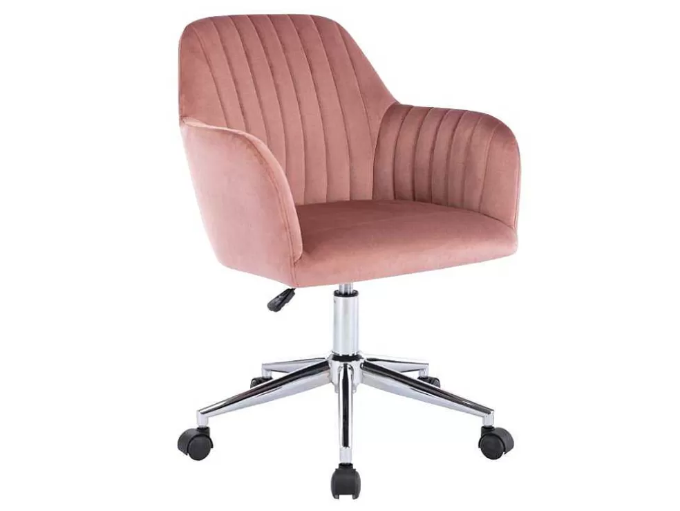 Vente-unique Cadeira De Escritório Veludo Cor-De-Rosa Altura Regulavel - Eleana* Cadeira De Escritório