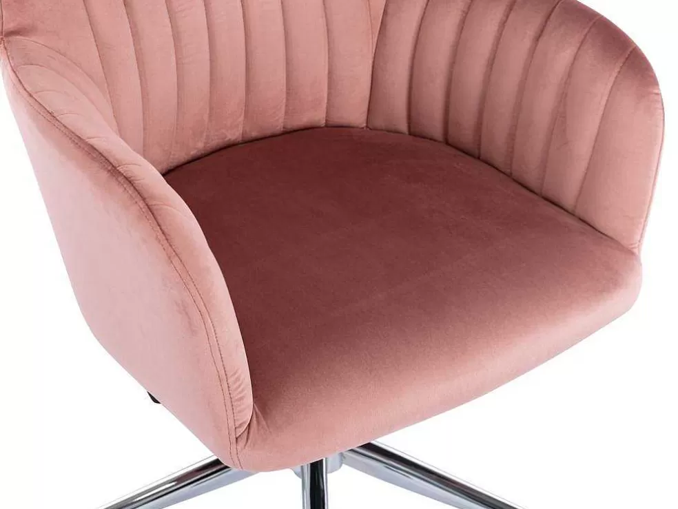 Vente-unique Cadeira De Escritório Veludo Cor-De-Rosa Altura Regulavel - Eleana* Cadeira De Escritório