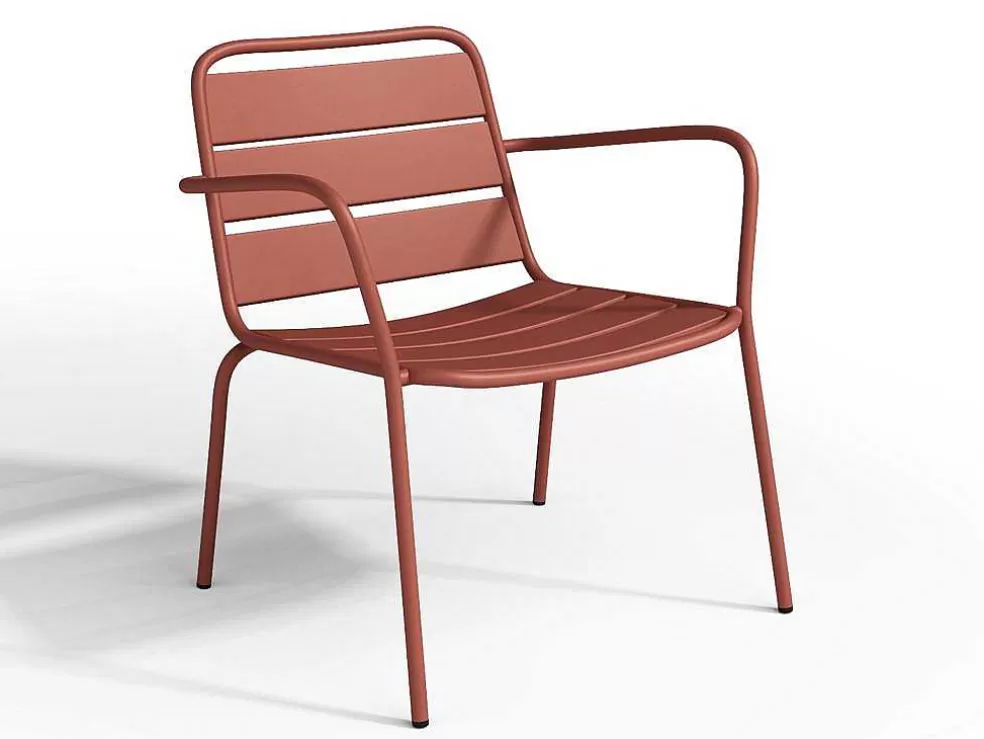 MYLIA Cadeirão Baixo De Jardim Empilhavel + Apoio De Pés Em Metal Terracota - Mirmande* Conjunto Relax De Jardim