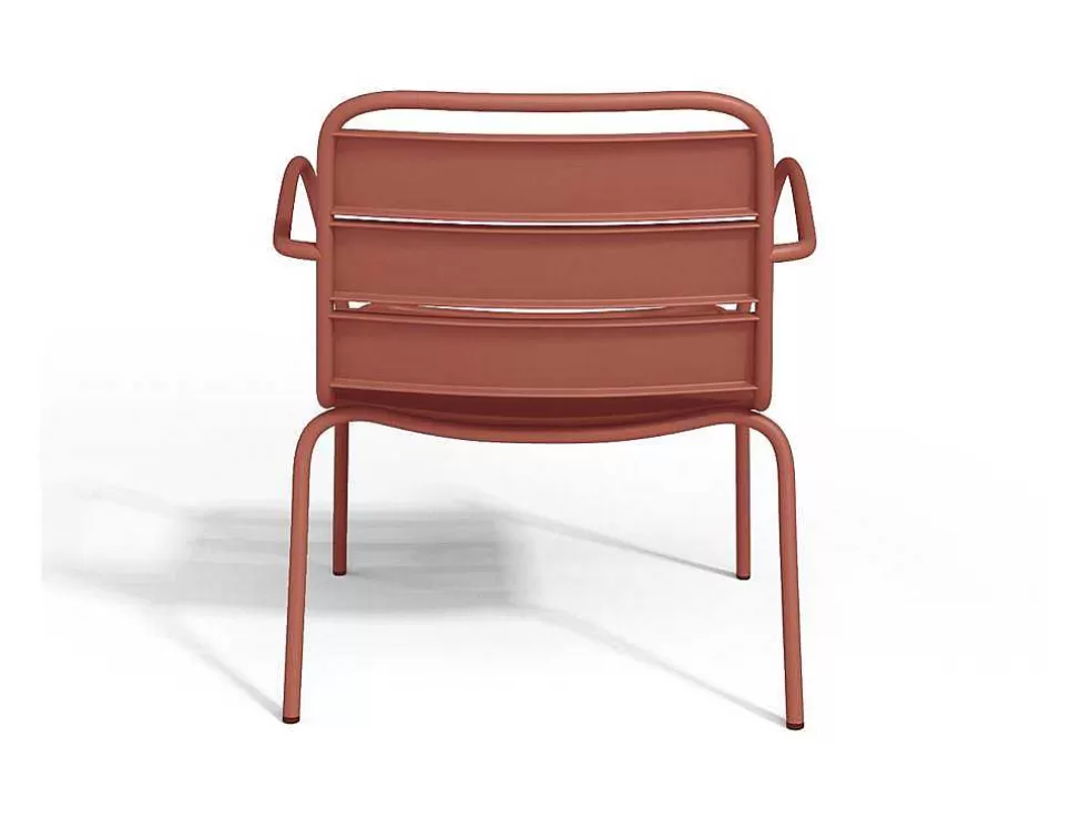 MYLIA Cadeirão Baixo De Jardim Empilhavel + Apoio De Pés Em Metal Terracota - Mirmande* Conjunto Relax De Jardim
