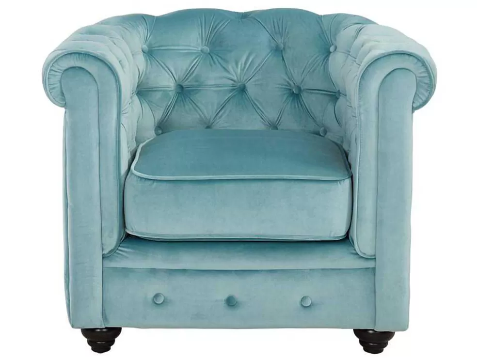 Vente-unique Cadeirão Chesterfield - Veludo Azul Pastel* Poltrona Em Veludo