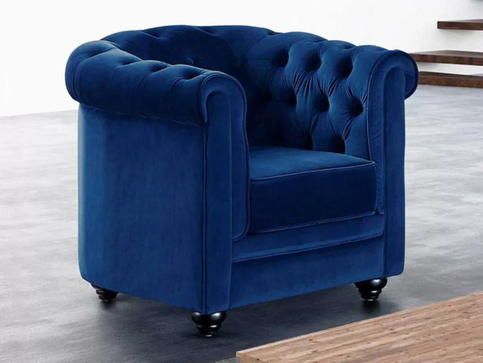 Vente-unique Cadeirão Chesterfield - Veludo Azul Real* Poltrona Em Tecido