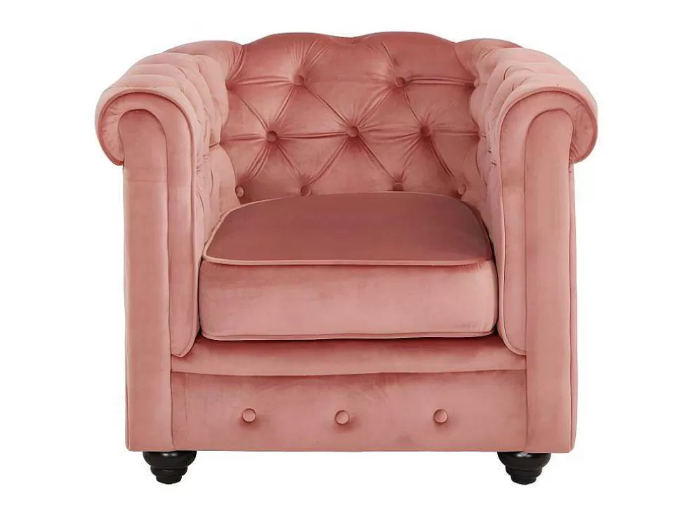 Vente-unique Cadeirão Chesterfield - Veludo Rosa Pastel* Poltrona Em Veludo