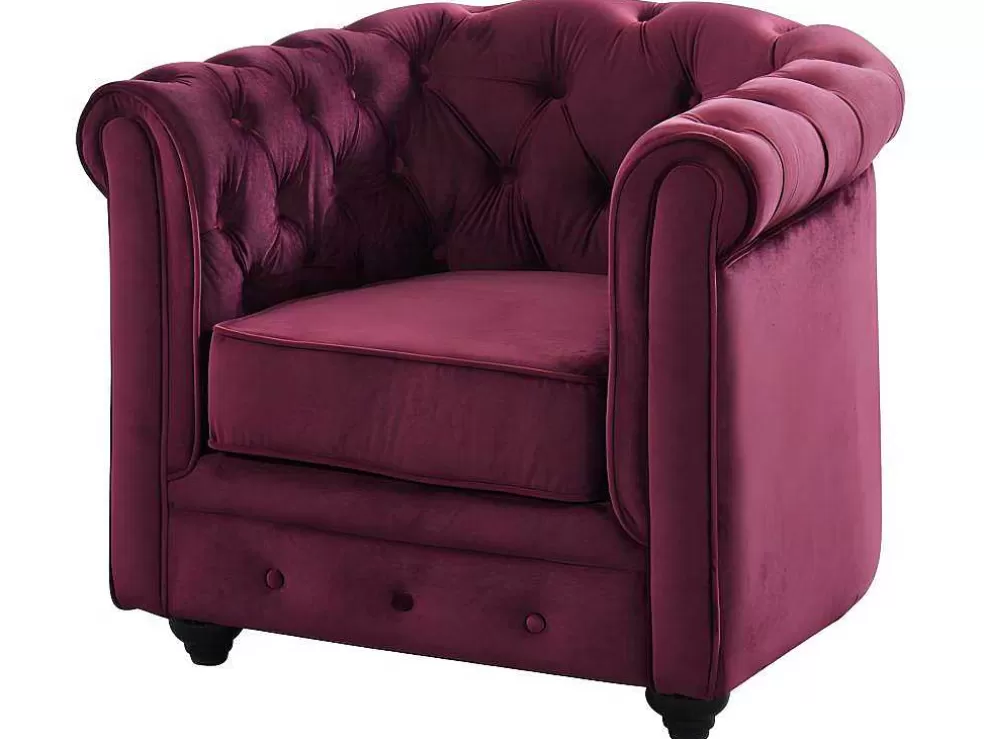 Vente-unique Cadeirão Chesterfield - Veludo Roxo* Poltrona Em Veludo