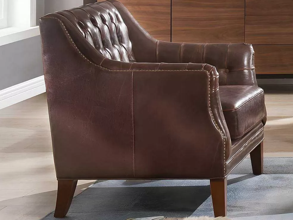 LINEA Sofá Cadeirão Em Couro Castanho Estilo Vintage - Colbert* Poltrona Em Pele