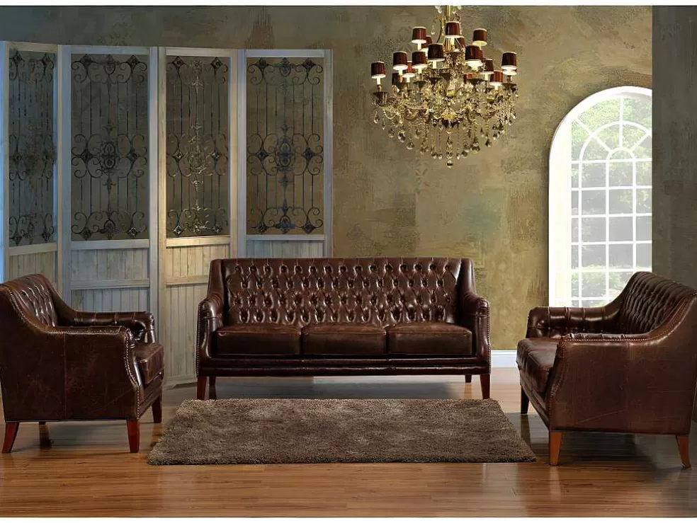 LINEA Sofá Cadeirão Em Couro Castanho Estilo Vintage - Colbert* Poltrona Em Pele