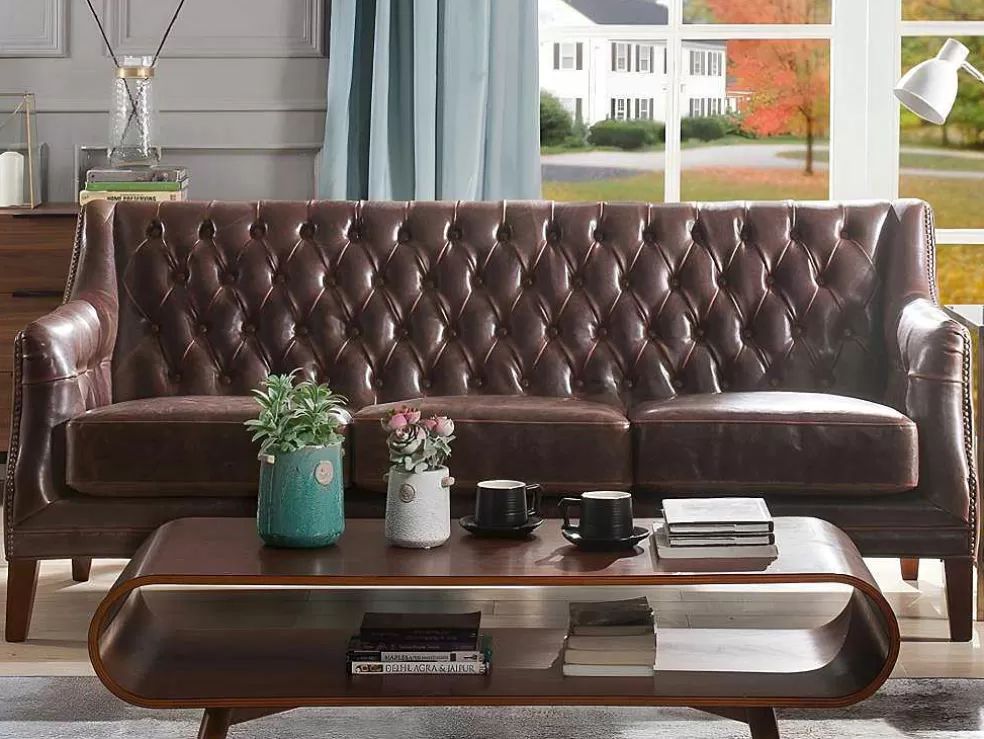 LINEA Sofá Cadeirão Em Couro Castanho Estilo Vintage - Colbert* Poltrona Em Pele