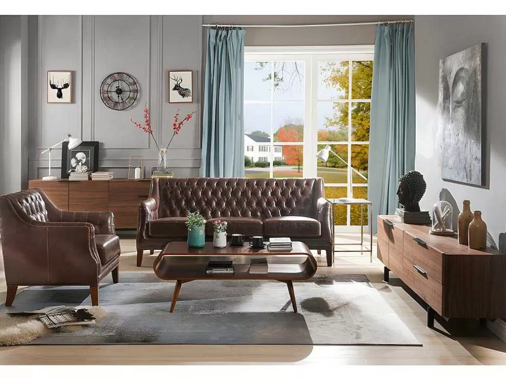 LINEA Sofá Cadeirão Em Couro Castanho Estilo Vintage - Colbert* Poltrona Em Pele