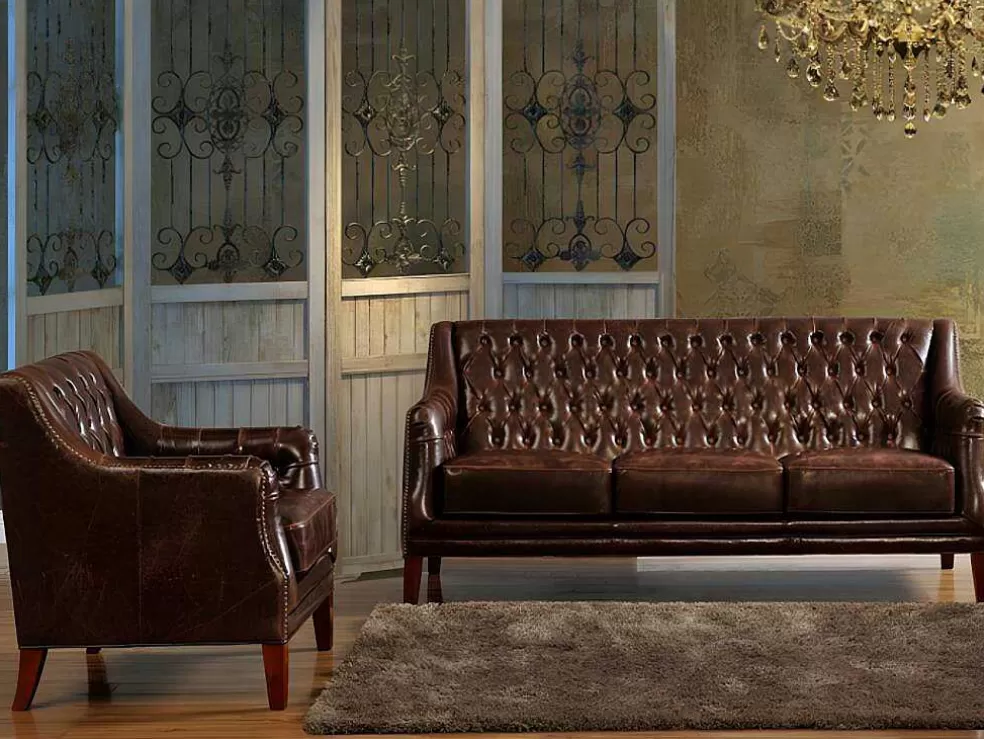 LINEA Sofá Cadeirão Em Couro Castanho Estilo Vintage - Colbert* Poltrona Em Pele