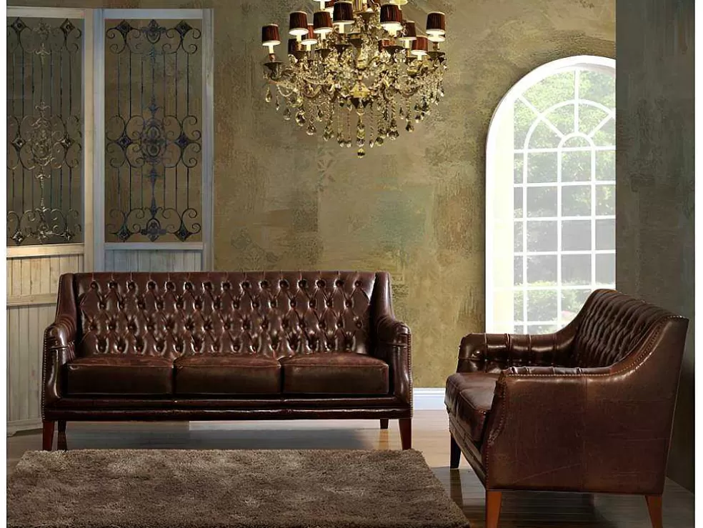 LINEA Sofá Cadeirão Em Couro Castanho Estilo Vintage - Colbert* Poltrona Em Pele