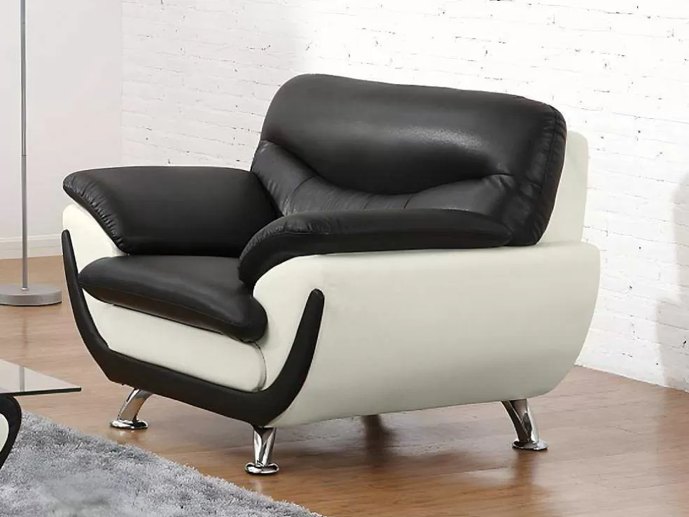 Vente-unique Cadeirão Em Pele Sintética Bicolor Preto E Branco - Indice* Poltrona Em Pele Sintética