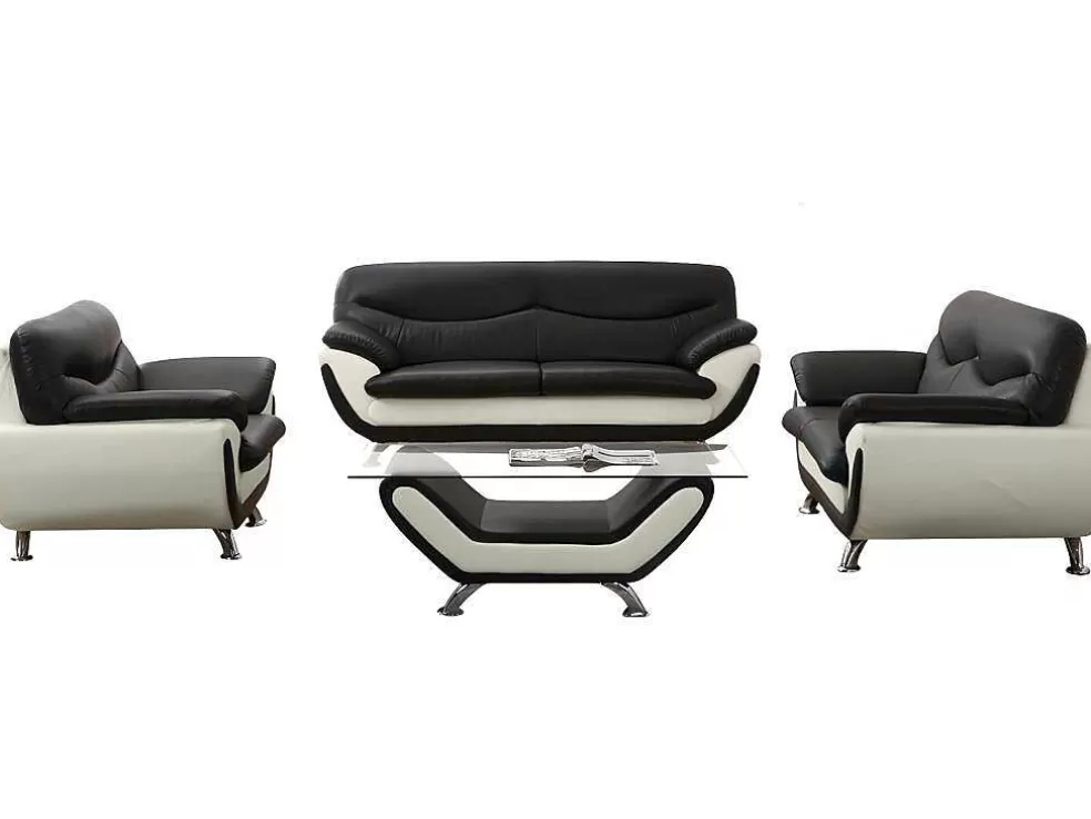 Vente-unique Cadeirão Em Pele Sintética Bicolor Preto E Branco - Indice* Poltrona Em Pele Sintética