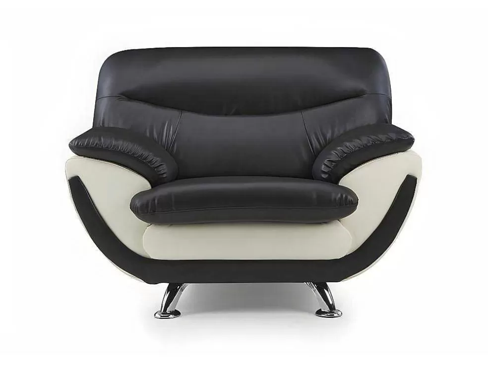 Vente-unique Cadeirão Em Pele Sintética Bicolor Preto E Branco - Indice* Poltrona Em Pele Sintética