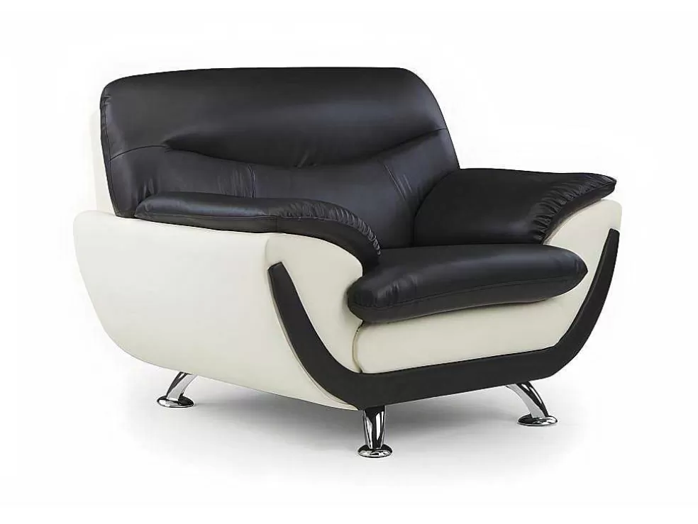 Vente-unique Cadeirão Em Pele Sintética Bicolor Preto E Branco - Indice* Poltrona Em Pele Sintética
