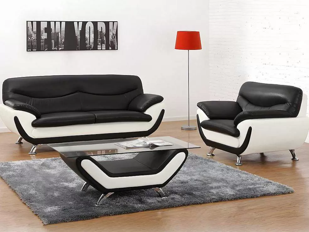 Vente-unique Cadeirão Em Pele Sintética Bicolor Preto E Branco - Indice* Poltrona Em Pele Sintética