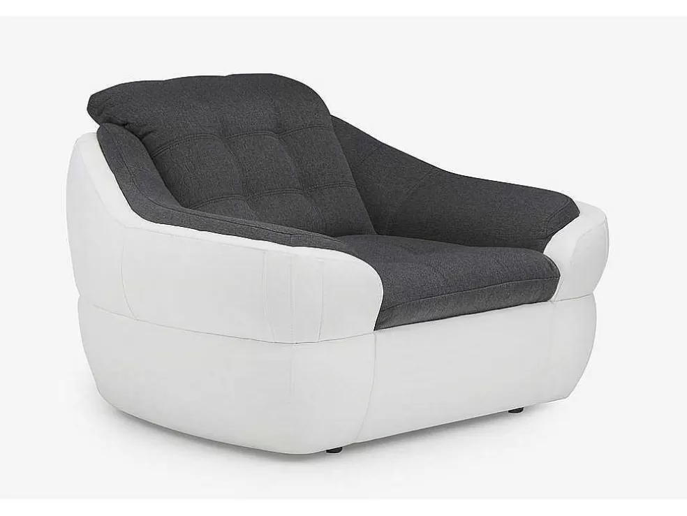 Vente-unique Cadeirão Em Tecido E Pele Sintética Bicolor Cinza E Branco - Farez* Poltrona Em Pele Sintética